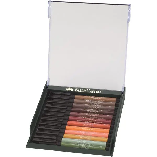 Marker permanent, 12culori/set, varf subtire, Pitt Artist Pen Nuante Earth, Faber-Castell