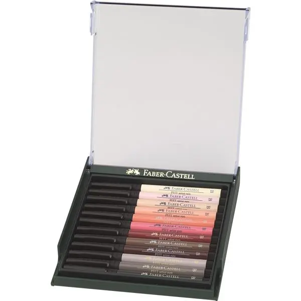 Marker permanent, 12culori/set, varf subtire, Pitt Artist Pen Tonurile Pielii, Faber-Castell