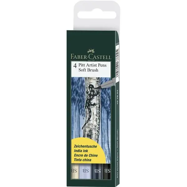 Marker permanent, 4buc/set, varf pensula, Pitt Artist Pen, Faber-Castell