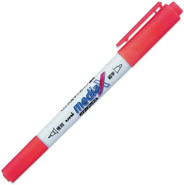 Marker permanent cu doua varfuri Uni Mediax - PD-153T, 0,4 mm si 0,9 mm, rosu
