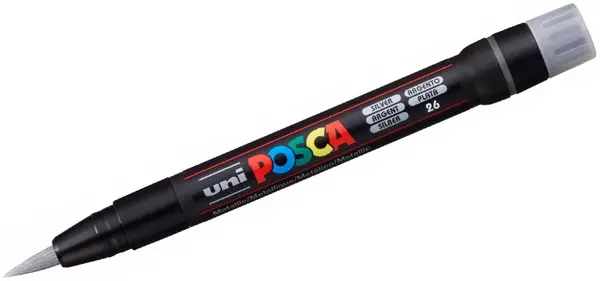Marker permanent cu pensula Uni Posca - PCF-350, argintiu