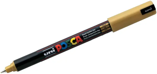 Marker permanent cu varf rotund Uni Posca - PC-1MR, 0,7 mm, auriu