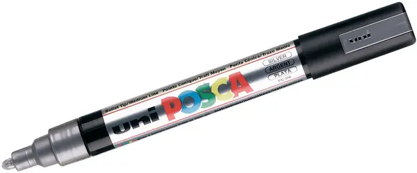 Marker permanent cu varf rotund Uni Posca - PC-5M, 2.5 mm, argintiu