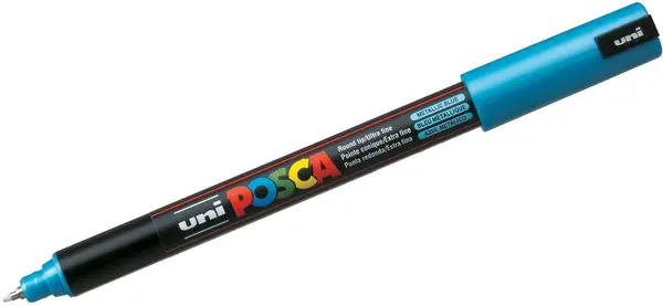Marker permanent ultra fin Uni Posca - PC-1MR, 0,7 mm, albastru metalic