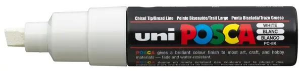Marker permanent Uniball Posca pe baza de apa – Alb, 8.0 mm