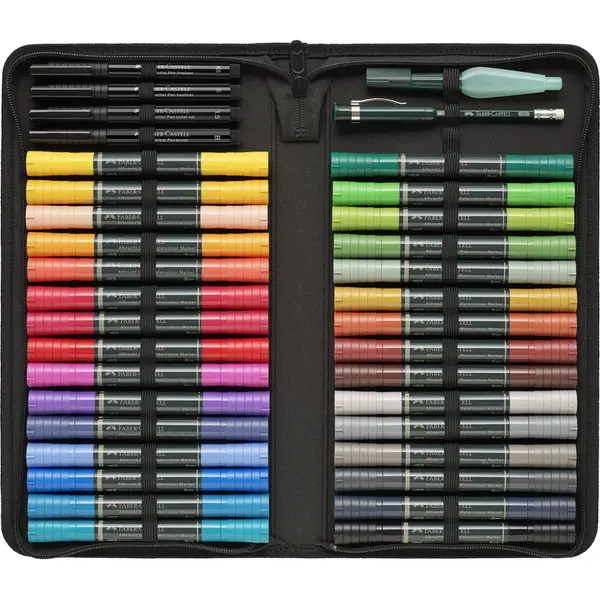 Marker solubil, 36buc/set, varf subtire + varf pensula + artist pens + perfect pencil, Faber-Castell