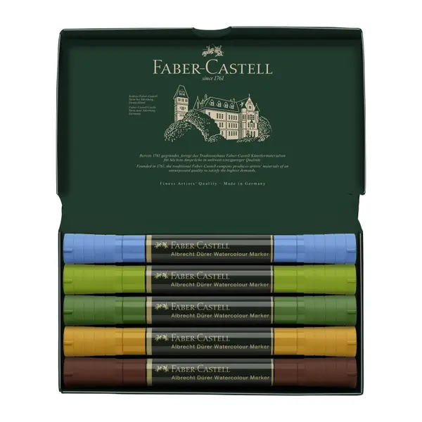 Marker solubil, 5buc/set, varf subtire + varf pensula, Albrecht Durer Peisaj, Faber-Castell