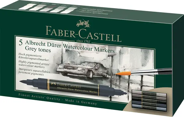 Marker solubil tonuri de gri a.durer 5 buc/set Faber-Castell Marker solubil tonuri de gri a.durer 5 buc/set Faber-Castell