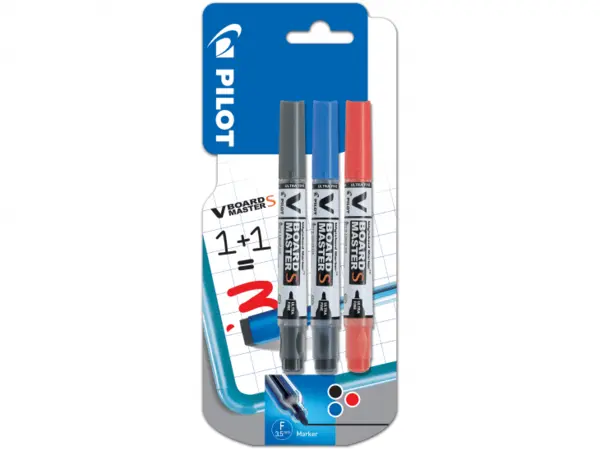Marker Tabla Vboard Master S albastru+negru+rosu UF Blister Marker tabla Vboard Master S albastru+negru+rosu 3 bucati/set blister