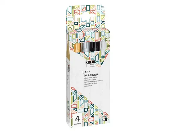 Markere cu vopsea pentru diverse suprafete Kreul Gloss,varf mediu, 5 culori set
