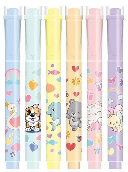 Markere de text S. Cool - Pastel, 6 culori, cu ștampile