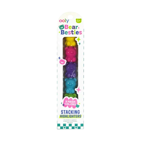 Markere intercalabile Ursuleti - set 5 culori neon - Bear Besties