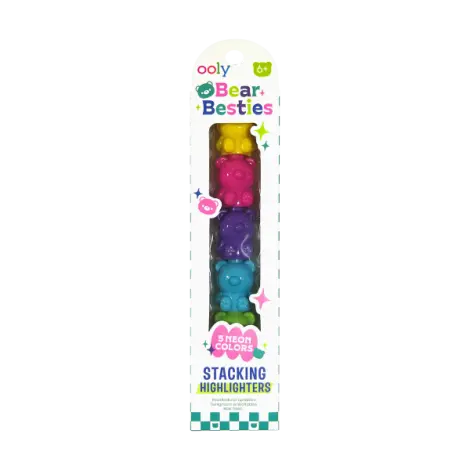 Markere intercalabile Ursuleti - set 5 culori neon - Bear Besties