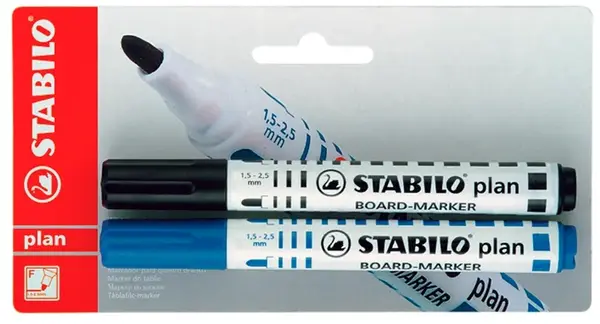 Markere pentru tablă albă Stabilo Plan – vârf rotund, 2 culori