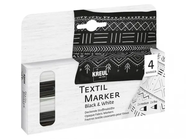 Markere pentru textile Opak BlackWhite Kreul, 4 bucati set