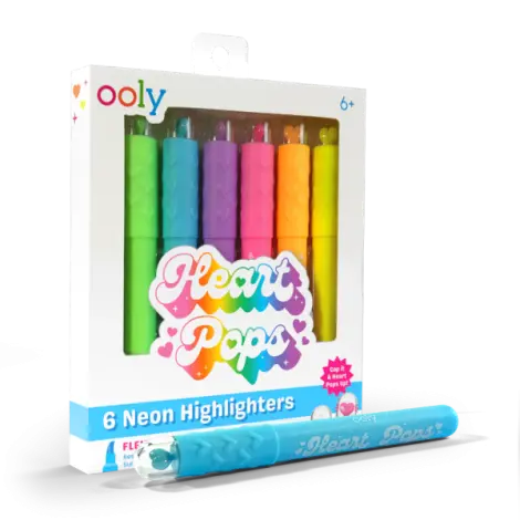 Markere - set 6 culori neon - Inimioare, Heart Pops