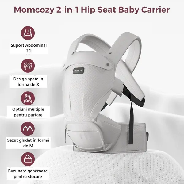 Marsupiu 2 in 1 Hip Seat cu perna pentru sold Momcozy negru