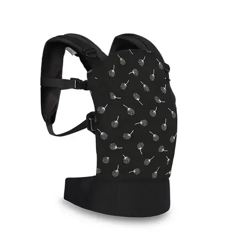 Marsupiu ergonomic pentru copii Lorelli Wally Black Floral, din bumbac/poliester, pliabil, buzunar frontal, centuri ajustabile pentru umar si talie, 0-20 Kg