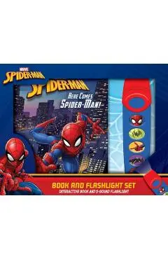 Marvel Spider-Man: Here Comes Spider-Man! Book and 5-Sound Flashlight Set: Book and Flashlight Set [With Flashlight] - Pi Kids