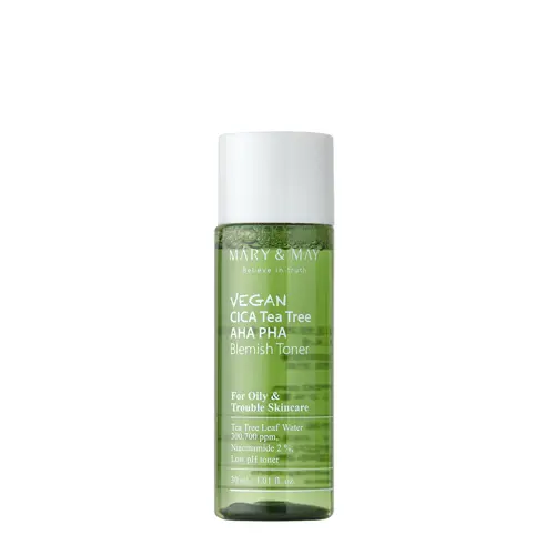 Mary & May - Vegan Cica Tea Tree AHA PHA Blemish Toner, 30ml