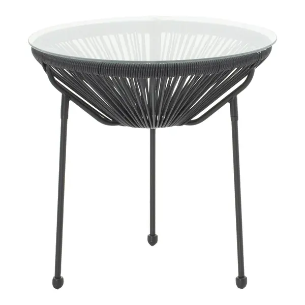 Masă Acapulco, Metal și Rattan, Negru, 50x52 cm
