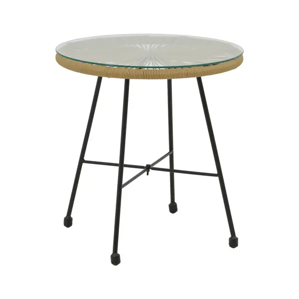 Masa Acapulco negru din metal cu ratan, Natural, 50x50x50 cm
