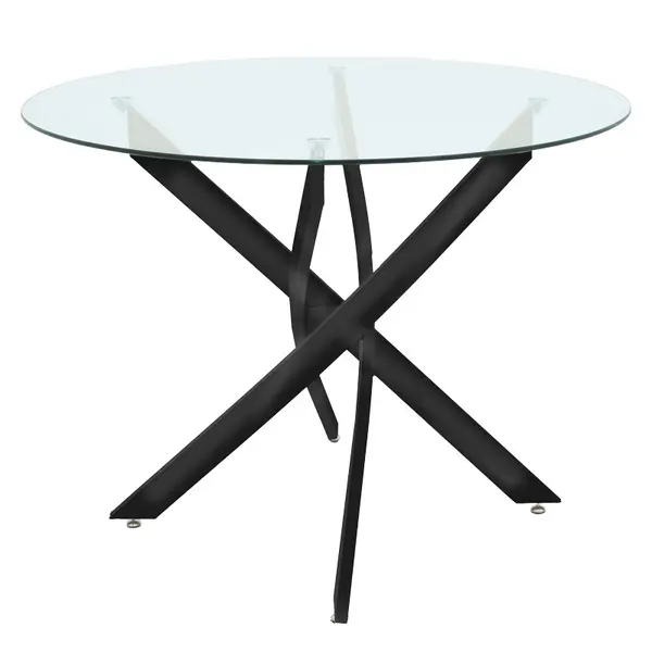 Masa Antoro din sticla cu picioare din metal negru 100x100x75 cm