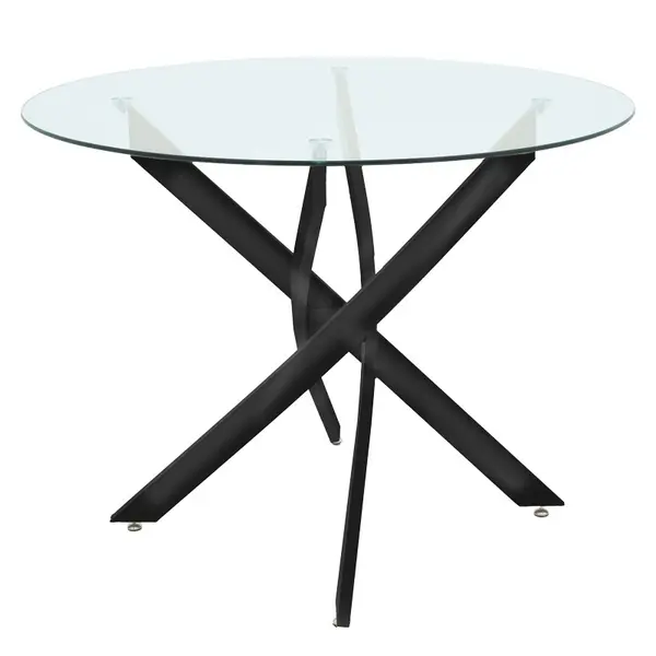 Masa Antoro din sticla cu picioare din metal negru 100x100x75 cm