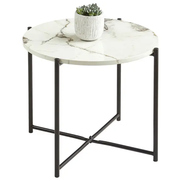 Masă Auxiliară din metal, material pe bază de lemn, 51/51/40 cm