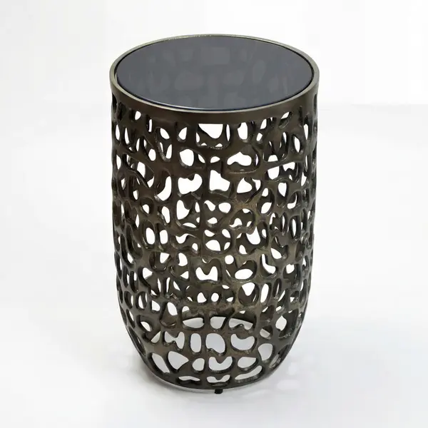 Masă Auxiliară din metal, sticlă, 30/30/49 cm