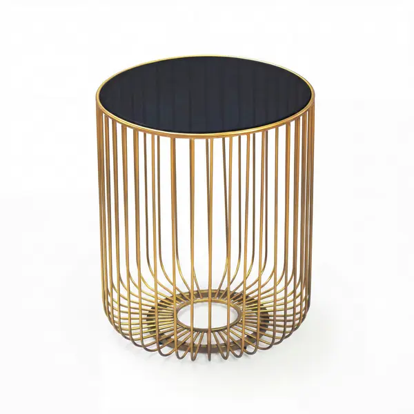 Masă Auxiliară din metal, sticlă, 40/40/47 cm