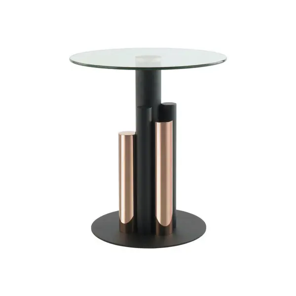 Masă Auxiliară din metal, sticlă, 46/46/52 cm