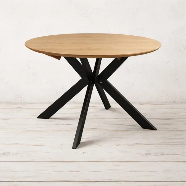 Masă Berg Star din stejar masiv Ø120 cm, extensibilă la 220 cm, picioare spider