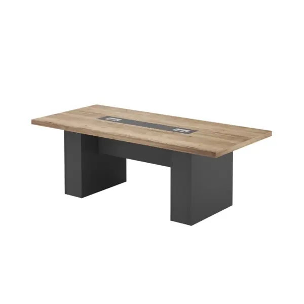 Masa conferinta Imperium, blat melaminat E1, 50 mm – dimensiuni 2000 x 1000 x 750 mm, Lemn natural și gri antracit