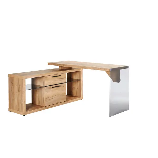 Masă De Birou Pe Colț, 141,8/140/74 cm, sticlă, material pe bază de lemn
