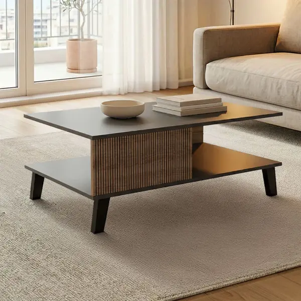 Masă de cafea cu design modern Tuscany, Stil sonoma-antracit, Material lemn/metal, 83x54x34 cm