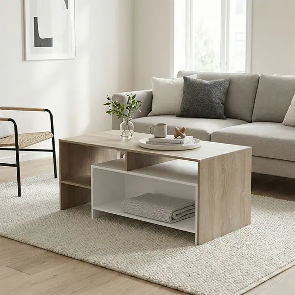 Masă de cafea cu funcție de depozitare Consa, Lemn, Stejar, 120x60x53 cm