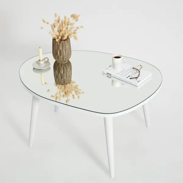 Masa de Cafea Gusto cu Sticla Securizata, Alb - Gri, 75x38x55 cm