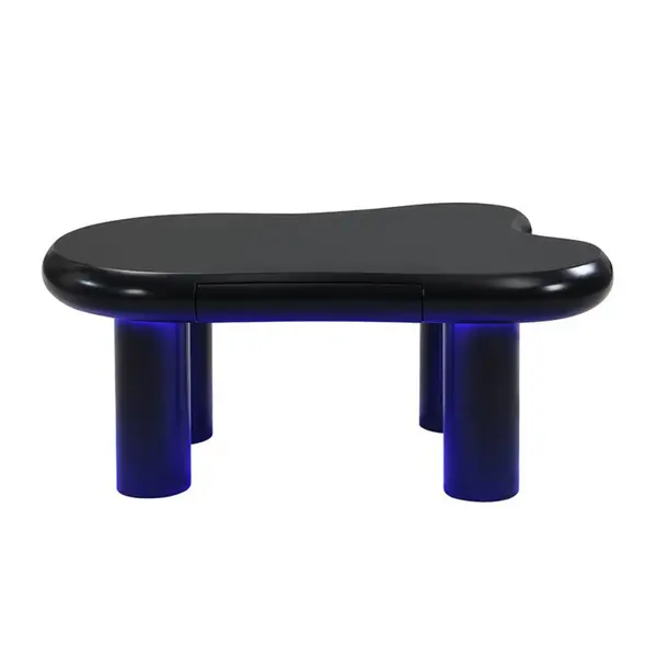 Masă de cafea în formă de nor, din MDF cu iluminare LED și sertar, 98x65,5x40 cm, Negru