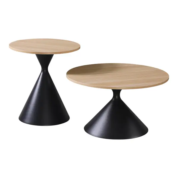 Masă de cafea set 2 piese Hemena, Lemn/Metal, Negru-Natur, variate, 70x70x40 cm