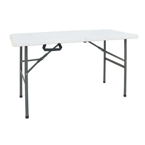 Masa de camping pliabila comerciala Rodeo cu rama metalica, Alb, 122x60x74 cm