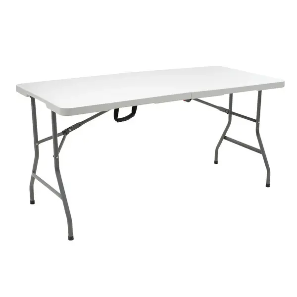 Masa de camping pliabila comerciala Rodeo rama metalica, Alb, 152x60x74 cm