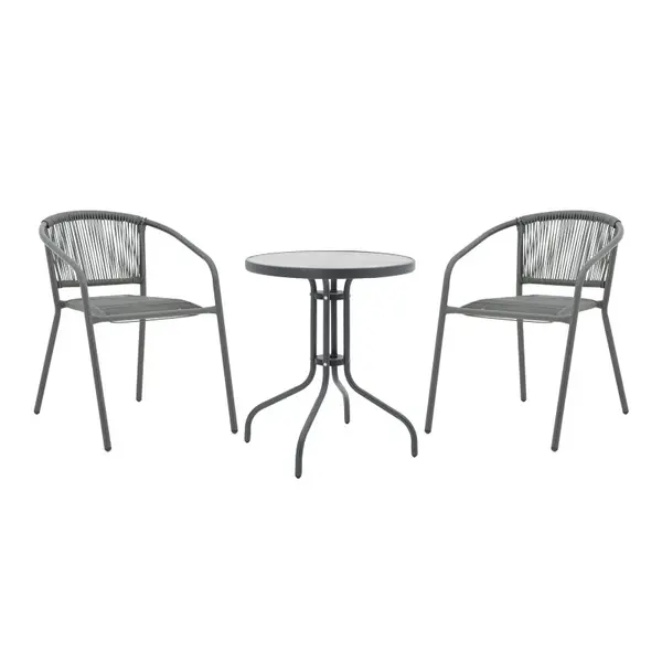 Masa de dining Watson-Lindaria set de 3 piese metal-antrenit sticla, Antracit, D60x70 cm