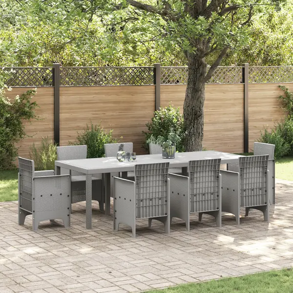 Masa de gradina Gossi gri deschis 250x100x73 cm poly rattan, masa de gradina Gossi gri deschis 100x100x73 cm poly rattan, masa de gradina Gossi gri deschis 150x100x73 cm poly rattan