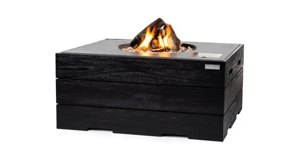 Masa de gradina Happy Cocooning din tec negru si cu arzator din otel inoxidabil,dreptunghiular