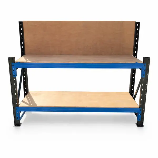 Masa de lucru industriala cu panou din placaj L2000 x D600 x H1000/1500mm -1000kg/nivel GRAY & BLUE