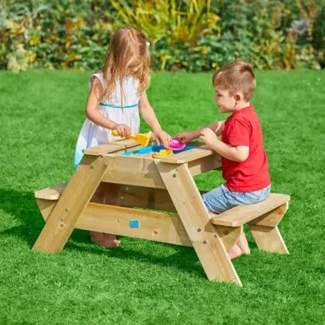 Masa de picnic pentru copii, TP Toys, lemn, loc pentru nisip apa, 102x62x50cm