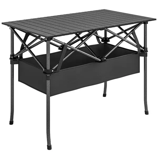 Masă de Picnic Pliabilă și Portabilă Outsunny cu Plasă de Depozitare și Geantă pentru Transport, pentru Camping și Exterior, Negru | Aosom Romania