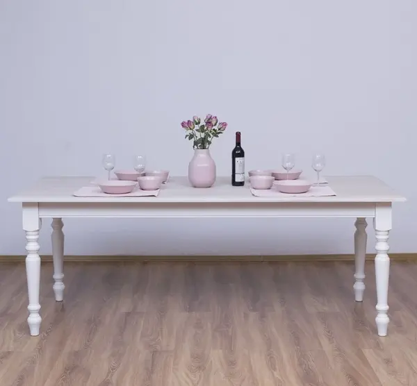 Masa de sufragerie cu picioare strunjite 160x90cm, blat stejar cu finisaj Dublu color