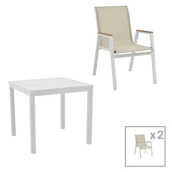 Masa de sufragerie Kliton - Azelie set de 3 aluminiu, alb, 80x80x74 cm